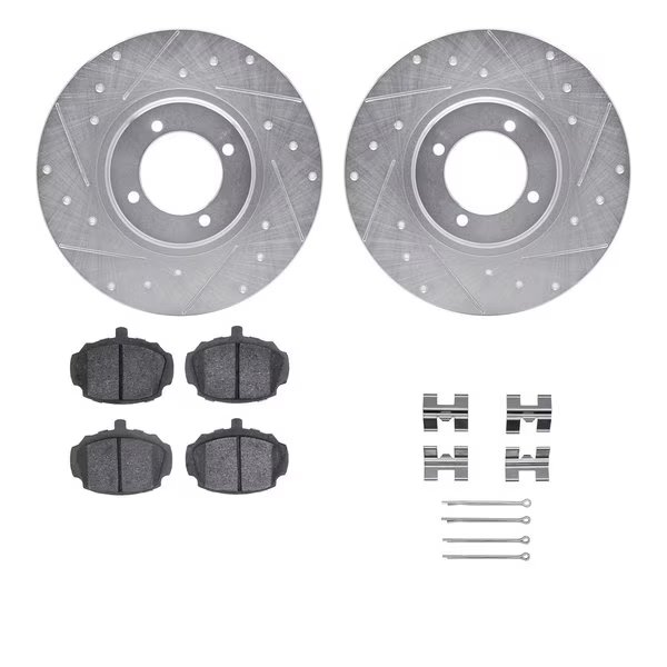 7312-64001, Rotors-Drilled, Slotted-SLV w/3000 Series Ceramic Brake Pads incl. Hardware, Zinc Coat, Dynamic Friction Co, Mfr#: 7312-64001